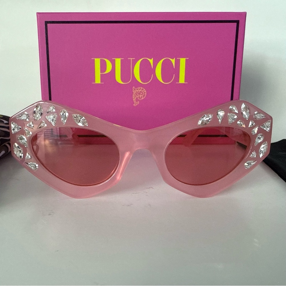NEW Emilio PUCCI Limited Edition Pink Crystal Embellished Cat Eye Sunglasses - Picture 3 of 16